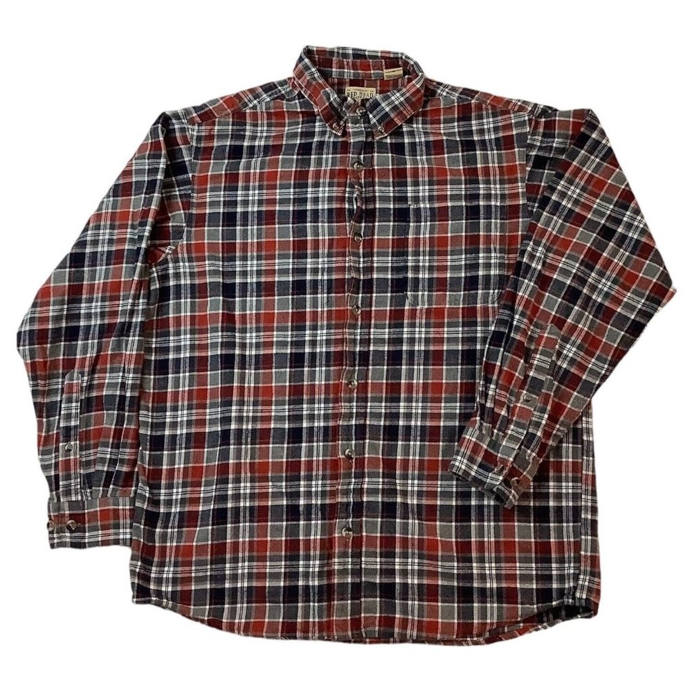 Red Head Plaid Flannel Size Medium Regular Fit Cotton Pocket Long Sleeve